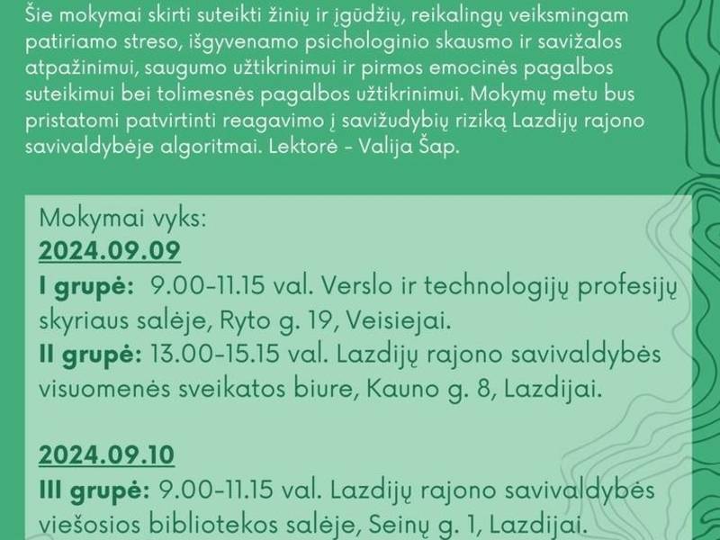 "Baziniai savižudybių prevencijos mokymai"