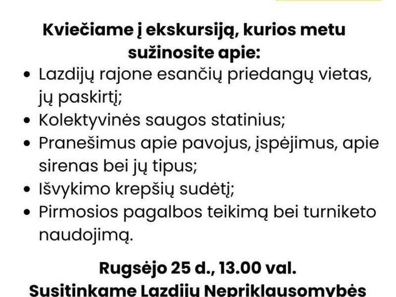 Ekskursija po priedangas ir pirmosios pagalbos teikimas