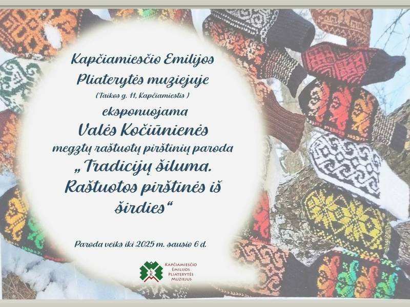 Valė Kočiūnienės Ausstellung mit gestrickten gemusterten Handschuhen „Die Wärme der Traditionen“. Gemusterte Handschuhe von Herzen“