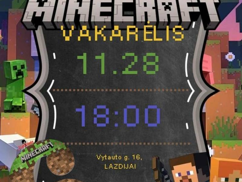 Minecraft vakarėlis Lazdijuose 3-10 metų vaikams